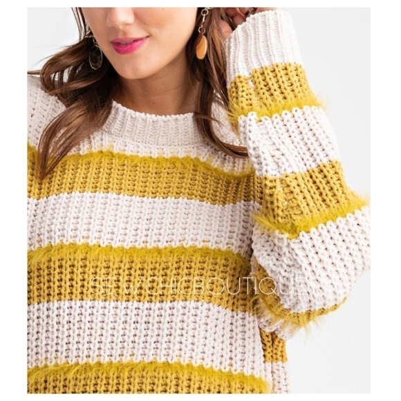 Ultra Soft Mustard Striped Pullover Sweater - Picture 3 of 7